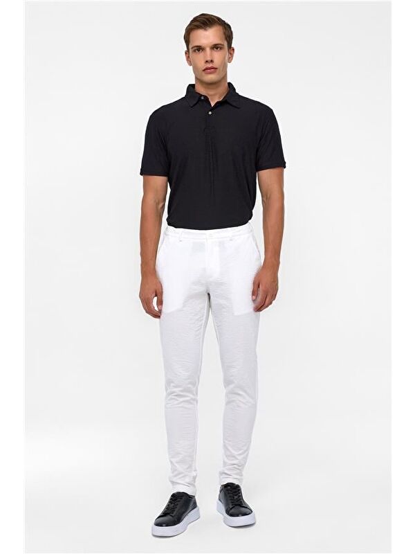 Süvari Beyaz Slim Armürlü Jogger Pantolon