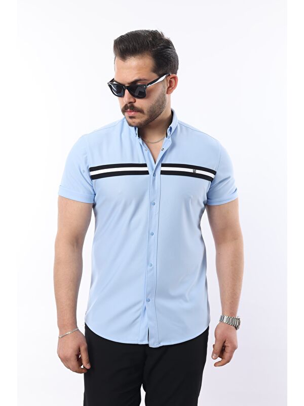 Comstar Erkek Kısa Kollu Slim Fit Yazlık Çift Çizgili Gömlek