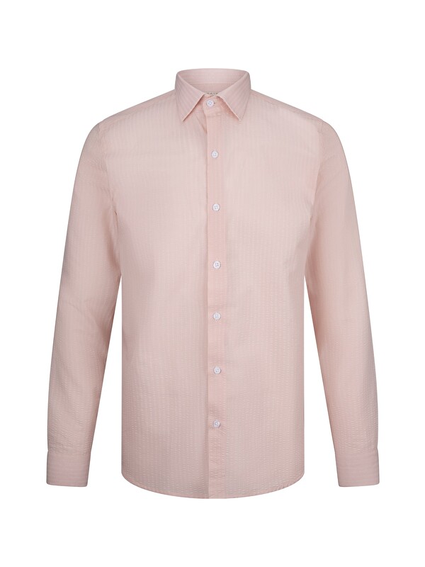 Hatemoğlu Pembe Comfort Fit 100% Pamuk Slim Yaka Uzun Kollu Spor Gömlek