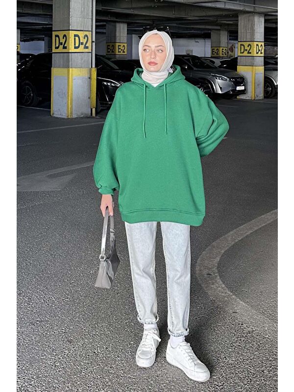 Lamelif Üç İplik Balon Kol Sweatshirt Yeşil