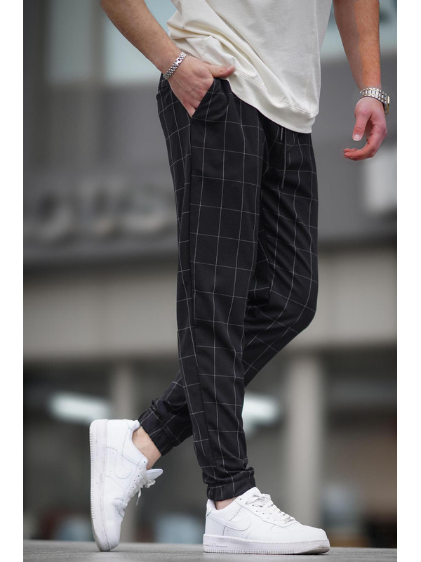 Madmext Ekoseli Siyah Jogger Mad4081
