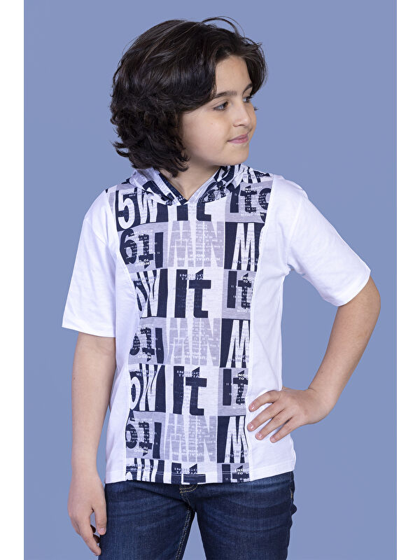 Toontoykids Erkek Çocuk Kapüşonlu Yazı Baskılı Tişört