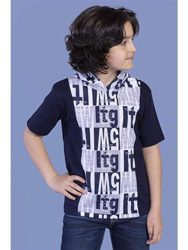 Toontoykids Erkek Çocuk Kapüşonlu Yazı Baskılı Tişört