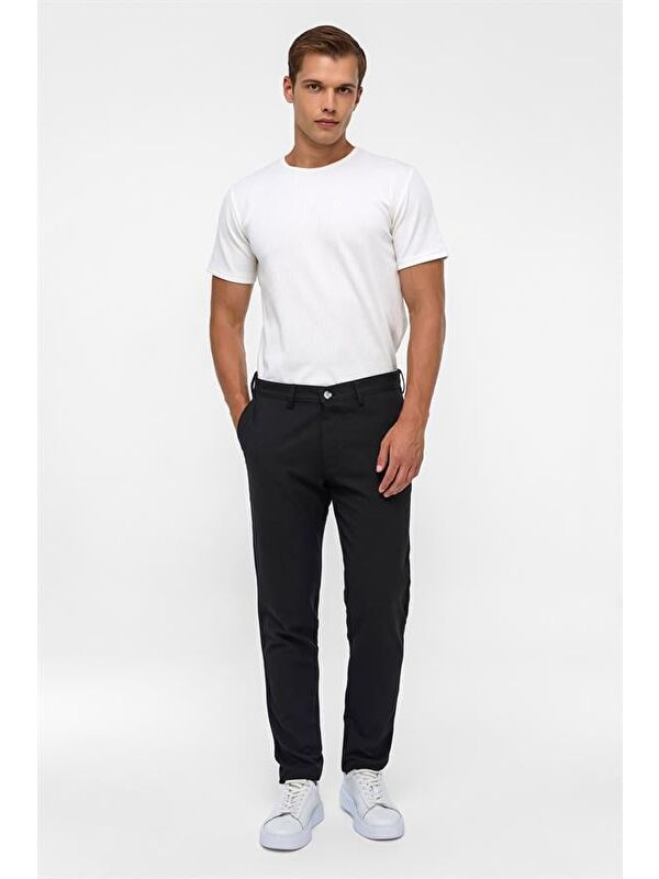 Süvari Siyah Slim Desenli Pantolon
