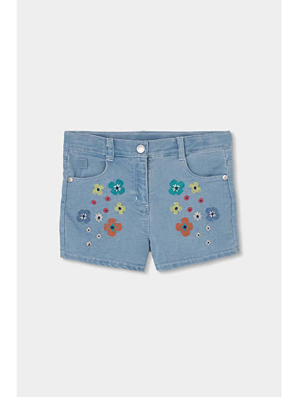 Boboli Çiçek Nakışlı Denim Şort 2-6 Yaş Mavi