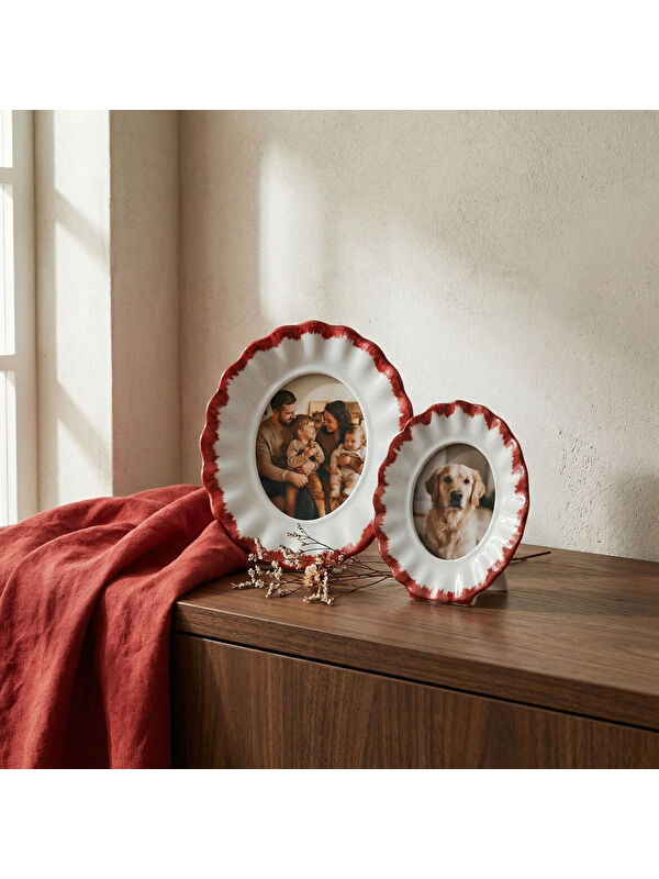 GÜRAL PORSELEN Güral Hediyelik Dekoratif Fotoğraf Çerçevesi 13 cm Bordo