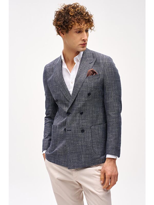 igs Erkek Lacivert Slim Fit / Dar Kalıp Geniş Kırlangıç Ceket