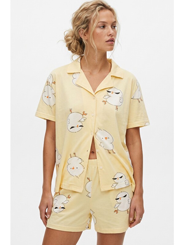 Siyah İnci Düğmeli İnce Soft Örme Mevsimlik Şortlu Pijama Takımı 8063