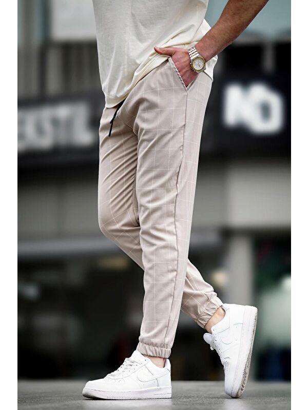 Madmext Ekoseli Bej Jogger Mad4081