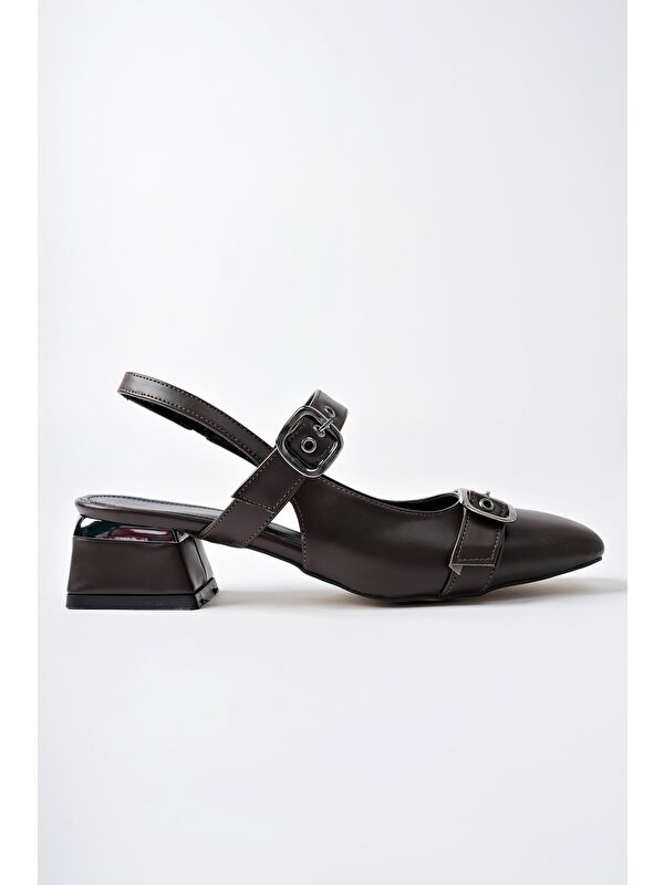 YUQİ Arkası Açık Küt Burun Çift Kemerli Kadın Günlük Klasik Kısa Topuklu Ayakkabı - Görsel 4