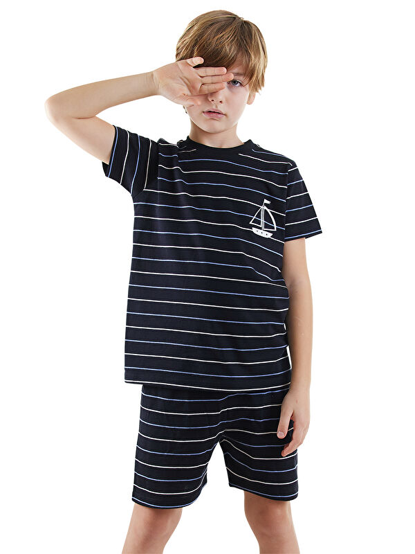 Denokids Yelken Erkek Çocuk Çizgili Pijama Takım
