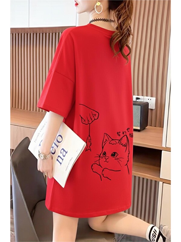 Oksit Fish And Kadın Oversize Basic Bisiklet Yaka Pamuklu T-Shirt Rahat Kesim Unisex
