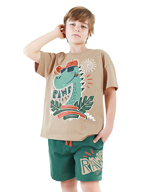 Denokids Summer Dino Erkek Çocuk Tişört Şort Takım