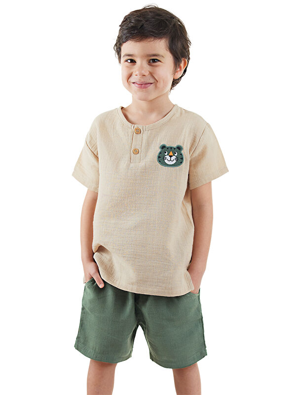 Denokids Kaplan Yazlık Erkek Çocuk Müslin Şort Takım
