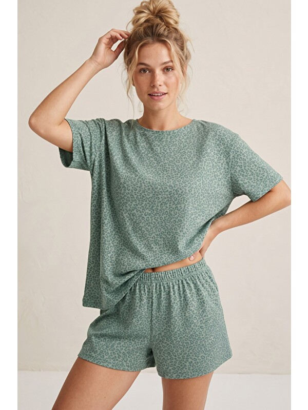 Siyah İnci Örme Şortlu Pijama Takım 8056
