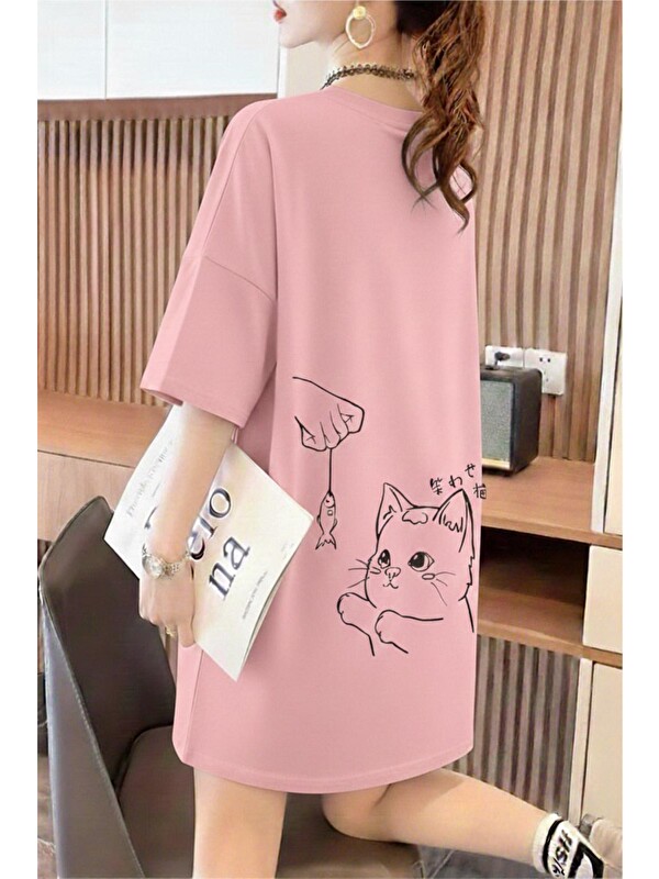 Oksit Fish And Kadın Oversize Basic Bisiklet Yaka Pamuklu T-Shirt Rahat Kesim Unisex