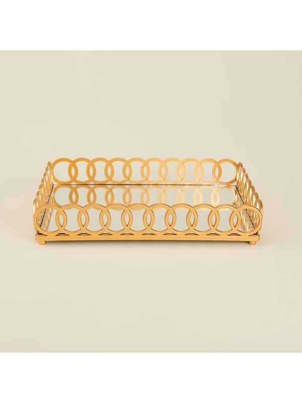 Evidea Deco Meander Aynalı Dekoratif Tepsi - Altın - 31x21 cm