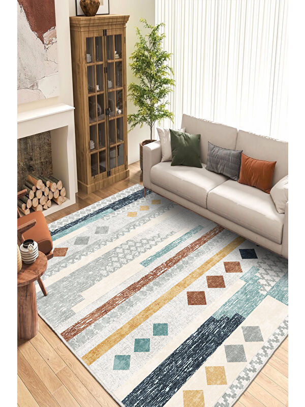 Homefesto Dekoratif Özel Tasarım Yıkanabilir İnce Kaymaz Tabanlı Modern Halı KECE FR50