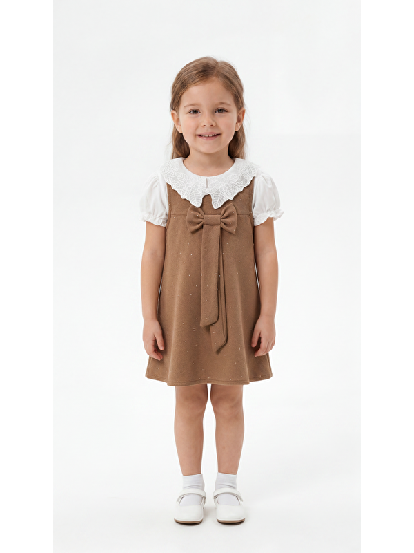Mışıl Kids Taşlı Dantel Yakalı Kız Çocuk Elbise