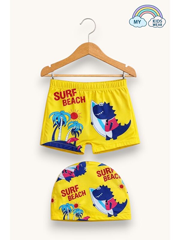 My Kids Wear Erkek Çocuk Desenli Deniz Şortu ve Bone Takımı 12685