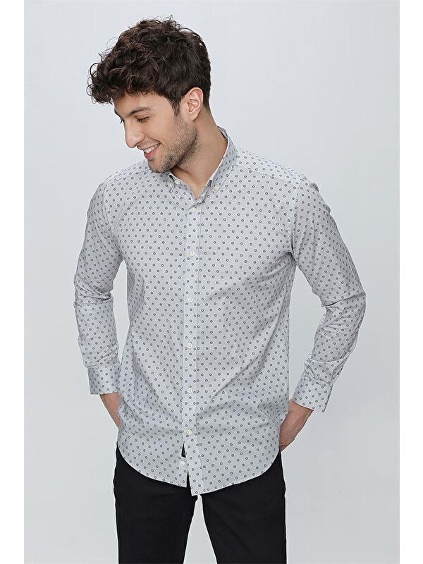 İMZA Gri Uzun Kol Klasik Slim Fit Pamuklu Elastanlı Gömlek 1004225247