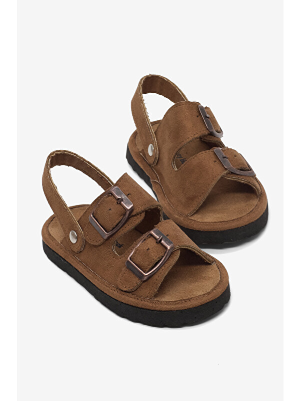 TONNY BLACK Çocuk Unisex Taba Rahat Kalıp Çift Tokalı Bebe Paitk Sandalet