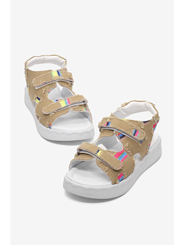 TONNY BLACK Çocuk Unisex Gold Rahat Kalıp Renk Desenli Çift Cırtlı Sandalet