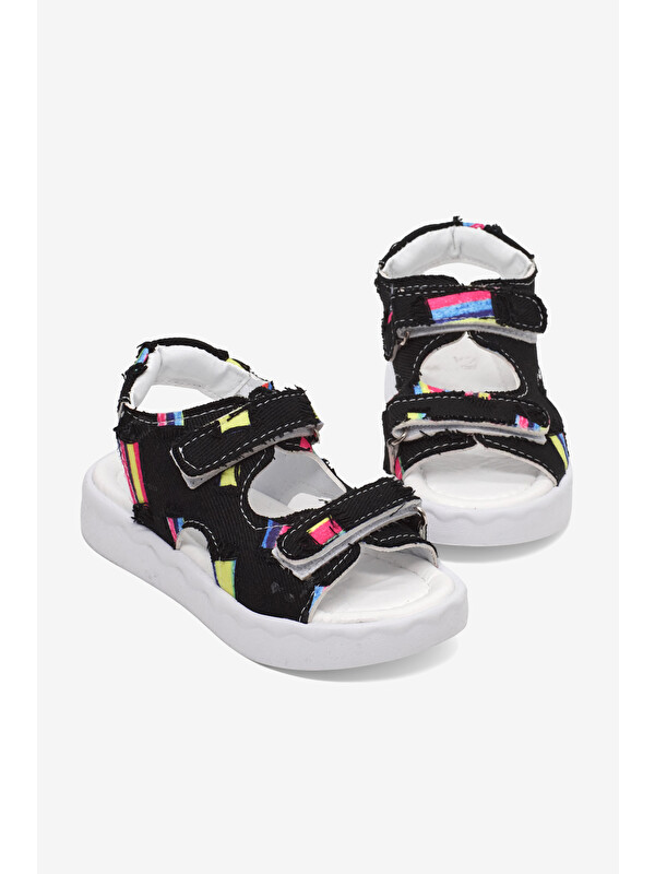 TONNY BLACK Çocuk Unisex Siyah Rahat Kalıp Renk Desenli Çift Cırtlı Sandalet