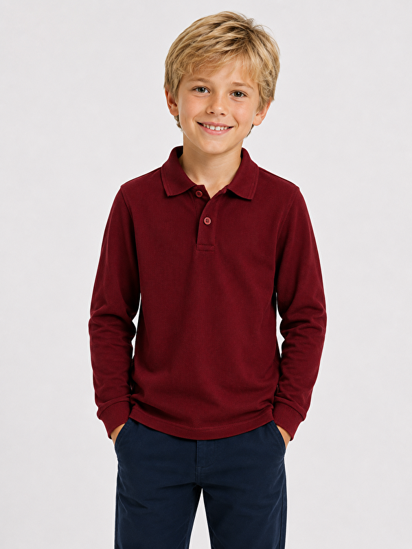 ajn Kids Polo Yaka Basic Uzun Kollu Unisex Erkek Çocuk Tişört