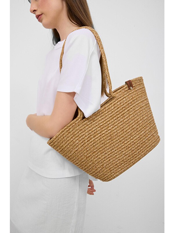 Shulebags Dorena Handmade Hasır Omuz Çantası Vizon