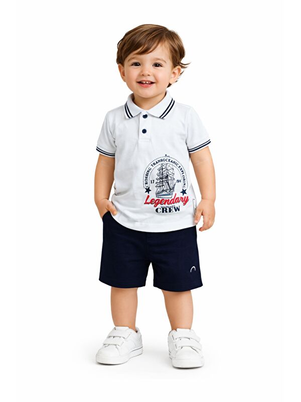 Kidex's Erkek Bebek Polo Yaka Baskılı Tshirt Şort Yazlık Takım
