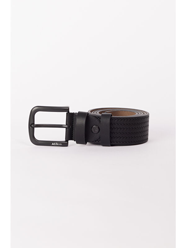 AC&Co / Altınyıldız Classics Erkek Siyah Casual Suni Deri Kemer