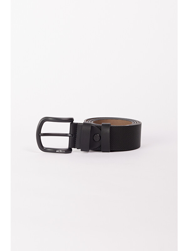 AC&Co / Altınyıldız Classics Erkek Siyah Casual Suni Deri Kemer