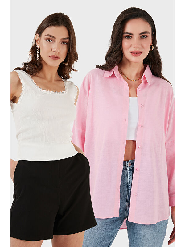 Lela Streç Pamuklu Oversize Fit 2' li Paket Gömlek-Atlet Set 67810014979S2