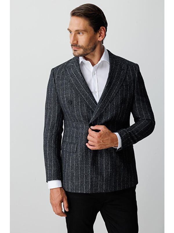 igs Erkek Sİyah Slim Fit / Dar Kalip Geniş Kırlangıç Blazer Klasik Ceket