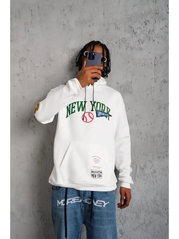 Jane's Erkek Baskılı Kapüşonlu Sweatshirt - Beyaz