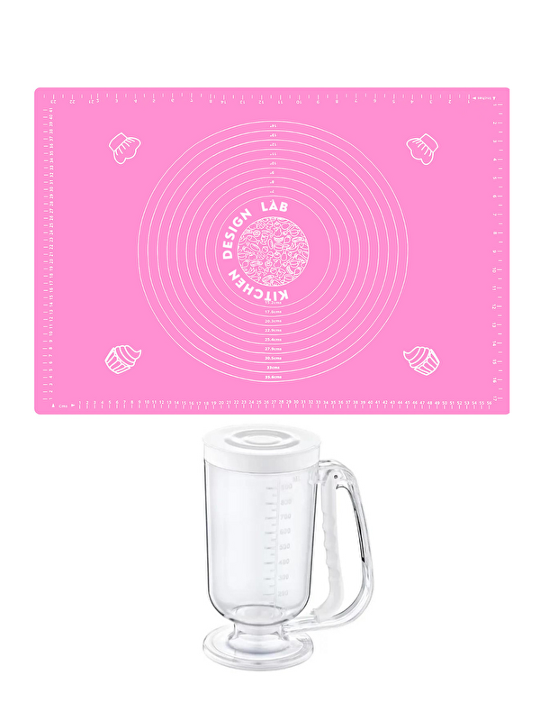 Kitchen Design Lab 2'li Set Pembe 45x65 cm Silikon Hamur Açma Matı ve Hamur Porsiyonlayıcı