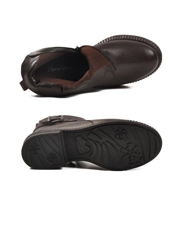 Ayakmod Siyah Ayakmod Hakiki Deri İçi Polarlı Kaymaz Kadın Bot 20913-1 Z