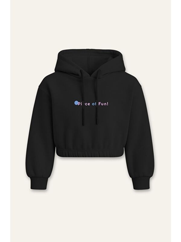 ZEYLAND Kız Çocuk Kapüşonlu Crop Sweatshirt - Siyah