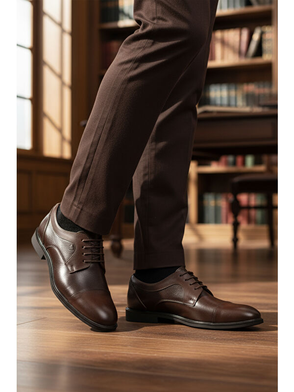 Kahve Hakiki Deri Erkek Klasik Ayakkabı 2499 M - Görsel 4