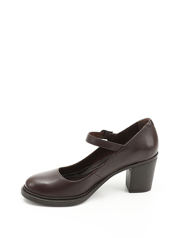 Kadın ORTA KAHVERENGİ Kalın Topuklu Hakiki Deri Ayakkabı - Görsel 3