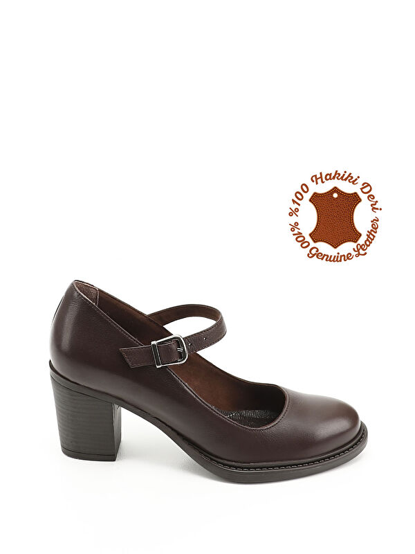 Kadın ORTA KAHVERENGİ Kalın Topuklu Hakiki Deri Ayakkabı - Görsel 4