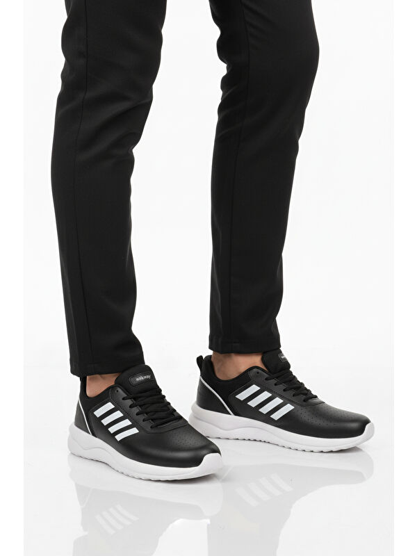 Siyah Beyaz Bağcıklı Hafif Esnek Erkek Spor Ayakkabı Nereus M - Görsel 2