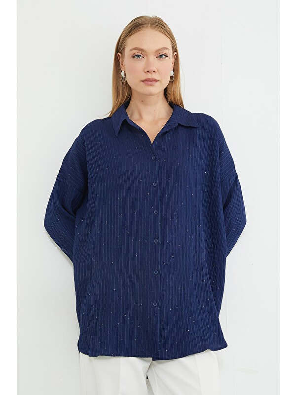 Fullamoda Fullamodest Pullu Jakarlı Oversize Gömlek