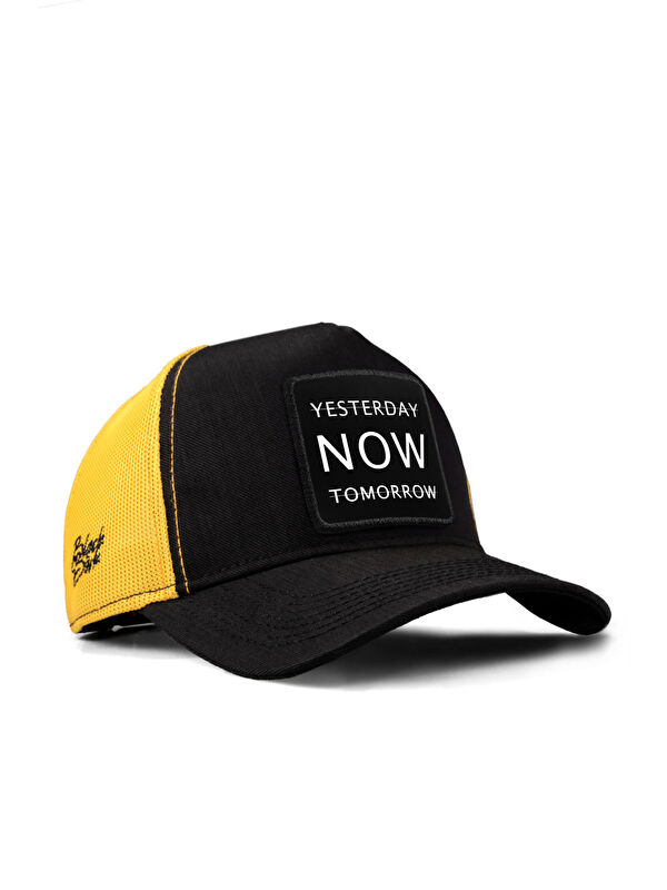 BlackBörk Yesterday Now Tomorrow Logolu Cordura Siyah-Sarı Trucker Şapka