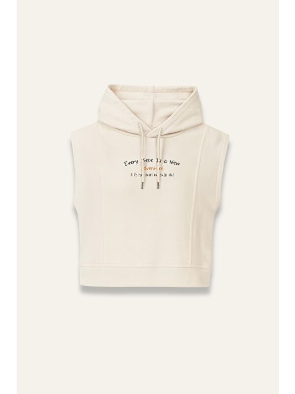 ZEYLAND Unisex Çocuk Kapüşonlu Kısa Kol Sweatshirt - Krem