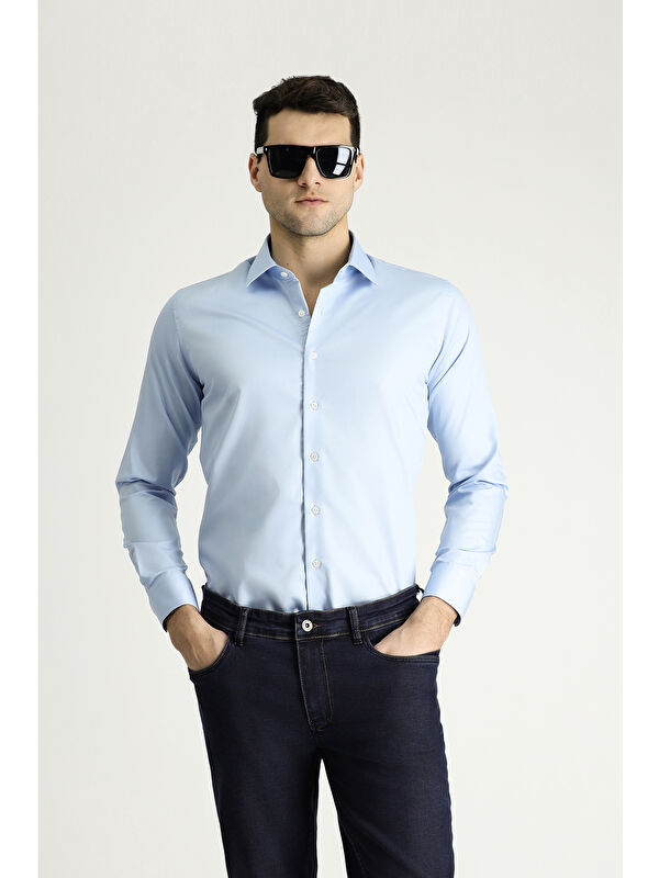 Kiğılı Uzun Kol Slim Fit Dar Kesim Pamuklu Non Iron Saten Klasik Gömlek