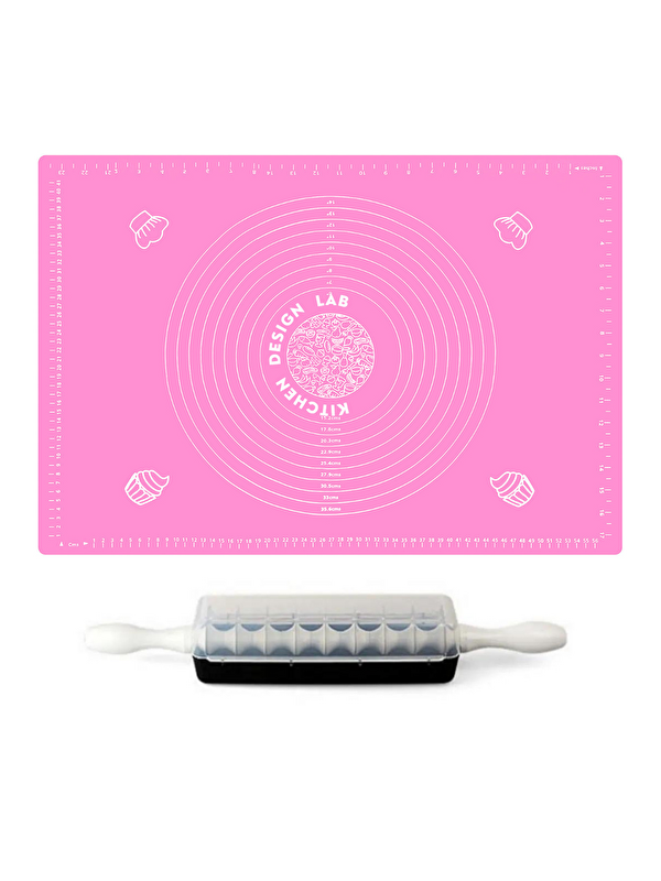 Kitchen Design Lab 2'li Set Pembe 45x65 cm Silikon Hamur Açma Matı ve Kare Mantımatik Seti