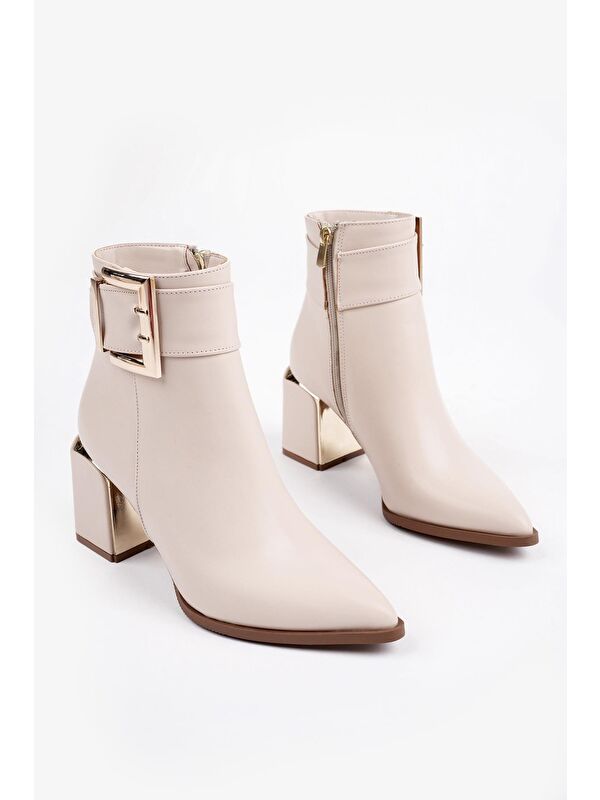 CHİLY Kemer ve Toka Detaylı Kalın Topuklu Kadın Bot - Görsel 5