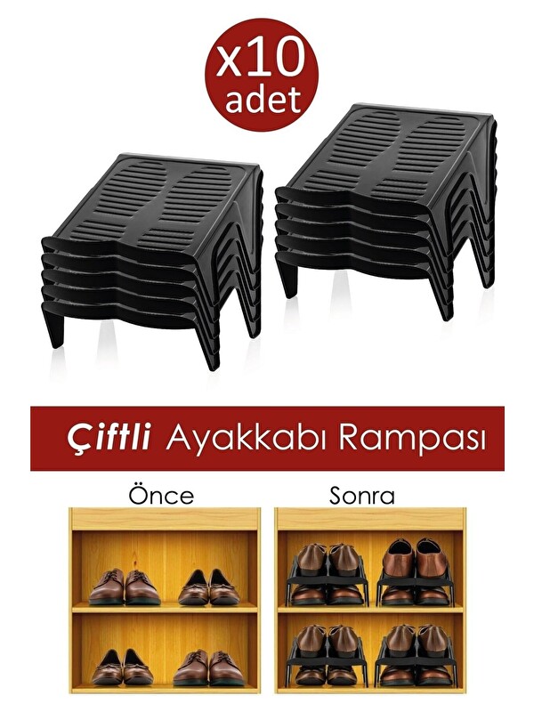 Meleni Home 10'lu 10lu Çiftli Ayakkabı Düzenleyici Rampa